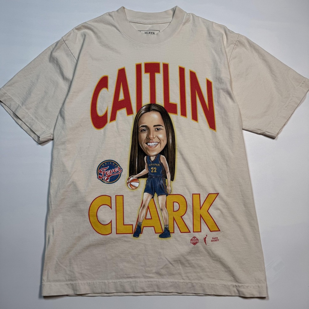 Indiana Fever Caitlin Clark Shirt Mens Small Beige WNBA Basketball Playa Society